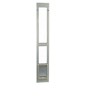 ideal pet modular aluminum pet patio door with single pane glass and clear flexible flap. fits up to 1” aluminum patio track width only, medium, white