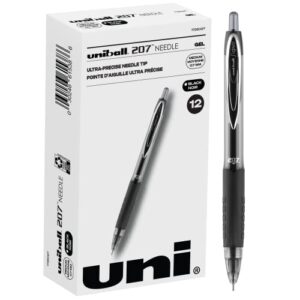 uni-ball 1736097 207 needle retractable gel pens, medium point (0.7mm), black, 12 count (pack of 1)