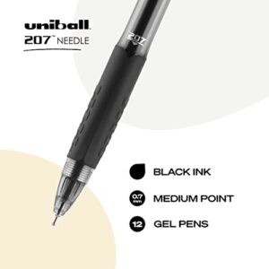 uni-ball 1736097 207 Needle Retractable Gel Pens, Medium Point (0.7mm), Black, 12 Count (Pack of 1)