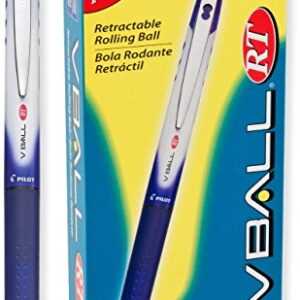 PILOT VBall RT Refillable & Retractable Liquid Ink Rolling Ball Pens, Extra Fine Point, Blue Ink, 12-Pack (26107)