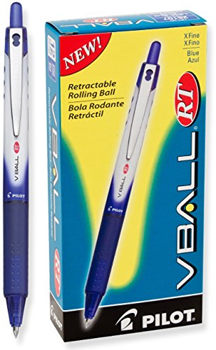 PILOT VBall RT Refillable & Retractable Liquid Ink Rolling Ball Pens, Extra Fine Point, Blue Ink, 12-Pack (26107)