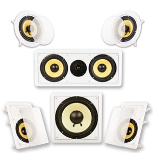 acoustic audio by goldwood hd516 in-wall/ceiling home theater surround 5.1 speaker system, 6.5-inch, white
