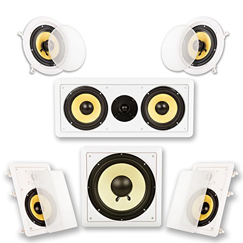 Acoustic Audio by Goldwood HD516 In-Wall/Ceiling Home Theater Surround 5.1 Speaker System, 6.5-Inch, White