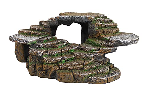 PENN-PLAX Reptology Shale Scape Step Ledge & Cave Hideout – Decorative Resin for Aquariums & Terrariums – Great for Reptiles, Amphibians, and Fish – Medium