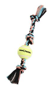 mammoth flossy chews color 3 knot tug w/mini tennis ball – premium cotton-poly tug toy for dogs – interactive – rope dog toy for small dogs - mini 11”