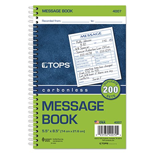 TOPS Phone Message Forms Book, Carbonless Duplicate, 4.25 x 5 Inches, 200 Sets per Book (4007)