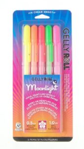 sakura 38174 5-piece gelly roll assorted colors blister card moonlight 10 bold point gel ink pen set, dawn pack
