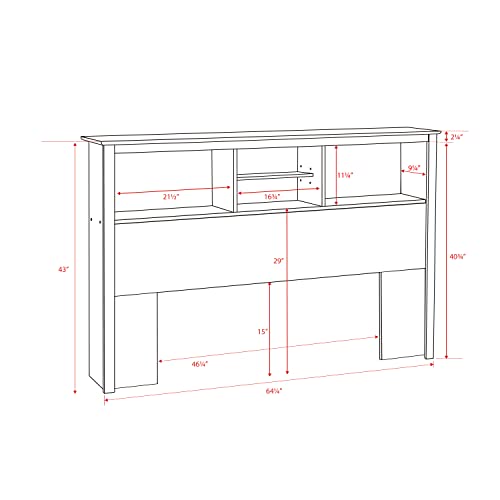 Prepac Freestanding Full/Queen Bookcase Headboard, 65.75"W x 11"H, Black