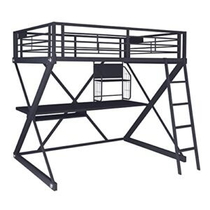 powell furniture z-bedroom metal black powder coated full size loft study computer desk by powell bunk bed