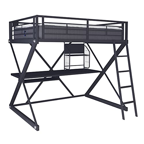 Powell Furniture Z-Bedroom Metal Black Powder Coated Full Size Loft Study Computer Desk by Powell Bunk Bed