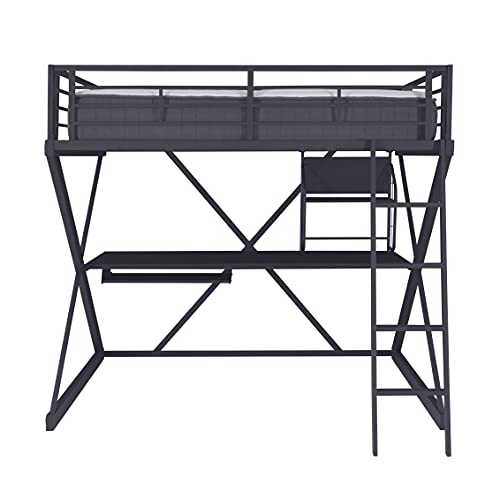 Powell Furniture Z-Bedroom Metal Black Powder Coated Full Size Loft Study Computer Desk by Powell Bunk Bed