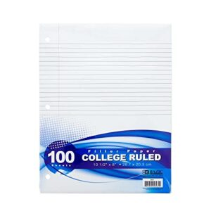 bazic filler paper loose leaf papers 100 sheet, college ruled 3 hole punched for ring binders, for office school student writing, 1-pack