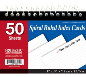 bazic 50 ct. spiral bound 3" x 5" ruled white index card