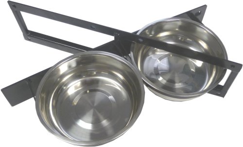 Lucky Dog Stainless Steel Double Rotating Food & Water Pet Bowls (21in. x 8in. X 5in.)