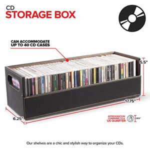 Stock Your Home CD Storage Box, Organizer Shelf for Movie Cases, DVDs, Cassette Tape Display Stand, Disc Holder Can Store Up to 40 CDs, Faux Leather (Brown)
