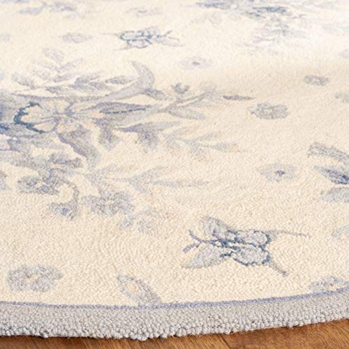 SAFAVIEH Chelsea Collection 3' Round Ivory/Blue HK250A Hand-Hooked French Country Wool Area Rug