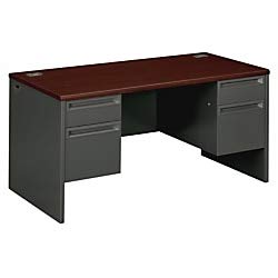 hon 38000 series double pedestal desk, 60" x 30" x 29.5", mahogany/charcoal