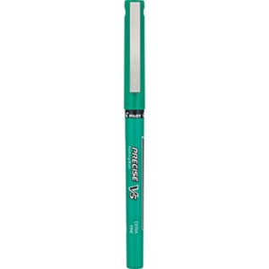 PILOT Precise V5 Stick Rolling Ball Pens, Extra Fine Point, Green Ink, Dozen Box (25104)