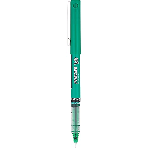 PILOT Precise V5 Stick Rolling Ball Pens, Extra Fine Point, Green Ink, Dozen Box (25104)