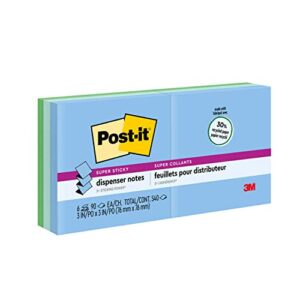 post-it super sticky pop-up notes, 3x3 in, 6 pads, 2x the sticking power, poptimistic, bright colors, recyclable (r330-6sst)