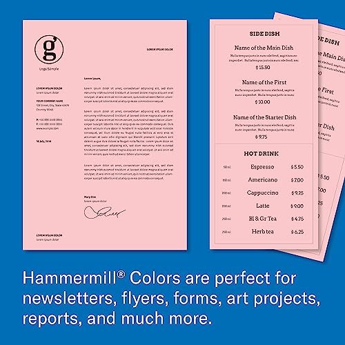 Hammermill Colored Paper, 20lb Pink Printer Paper, 8-1/2 x 11- 1 Ream (500 Sheets) - Made in the USA, Pastel Paper, 103382R