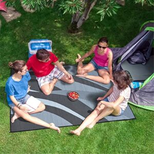 stylish camping ga1 reversible graphic patio mat-8' x 12', black/silver