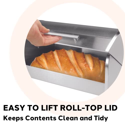 Oggi Stainless Steel Roll Top Bread Box with Tempered Glass Lid