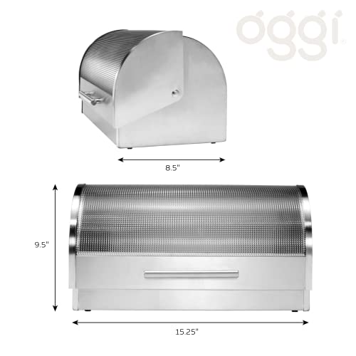 Oggi Stainless Steel Roll Top Bread Box with Tempered Glass Lid