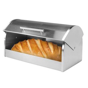 Oggi Stainless Steel Roll Top Bread Box with Tempered Glass Lid