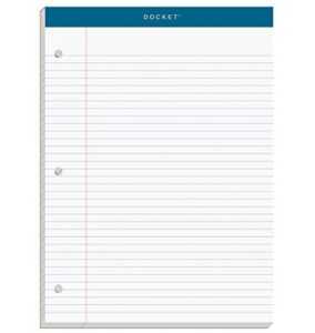 tops docket writing pad, 8-1/2" x 11-3/4", college rule, white paper, 3-hole punched, 100 sheets (63384)