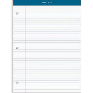 TOPS Docket Writing Pad, 8-1/2" x 11-3/4", College Rule, White Paper, 3-Hole Punched, 100 Sheets (63384)