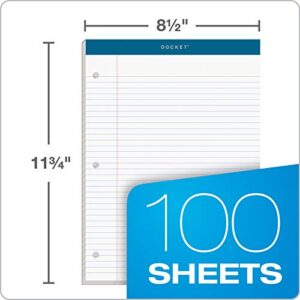 TOPS Docket Writing Pad, 8-1/2" x 11-3/4", College Rule, White Paper, 3-Hole Punched, 100 Sheets (63384)