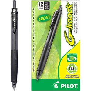 PILOT G-Knock BeGreen Refillable & Retractable Gel Ink Pens, Fine Point, Black Ink, 12-Pack (31506)