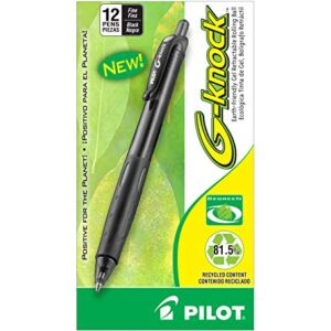 PILOT G-Knock BeGreen Refillable & Retractable Gel Ink Pens, Fine Point, Black Ink, 12-Pack (31506)