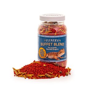 fluker's buffet blend juvenile bearded dragon diet - mealworms, crickets and pellets, 8.5oz