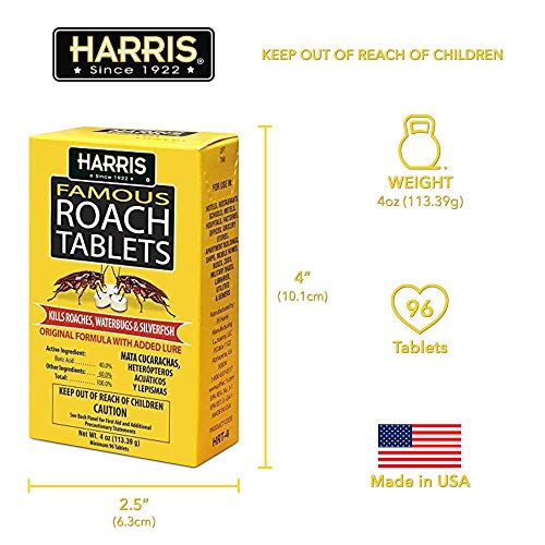 Harris Roach Tablets, Boric Acid Roach Killer with Lure for Insects (4oz, 96 Tablets)