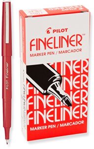 pilot fineliner marker pens, fine point, red ink, 12-pack (11015)