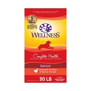 wellness complete health senior dry dog food with grains, natural ingredients, made in usa with real meat, all breeds (chicken & barley, 30-pound bag)