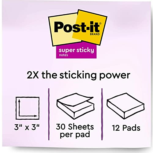 Post-it Super Sticky Notes, 3x3 in, 6 Pads, 2x the Sticking Power, Playful Primaries Collection, Primary Colors (Red, Yellow, Green, Blue, Purple), Recyclable(654-6SSAN)