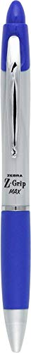 Zebra Pen Z-Grip MAX Retractable Ballpoint Pen, Medium Point, 1.0mm, Silver Barrel, Blue Ink, 12 Pack