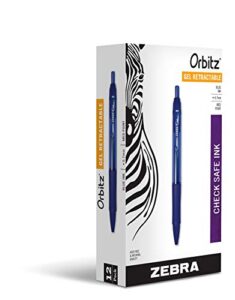 zebra pen orbitz gel retractable rollerball pen, medium point, 0.7mm, blue ink, 12-count