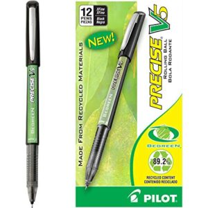 PILOT Precise V5 BeGreen Liquid Ink Rolling Ball Stick Pens, Extra Fine Point (0.5mm) Black Ink, 12-Pack (26300)