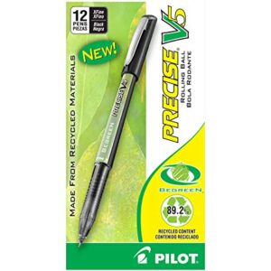 PILOT Precise V5 BeGreen Liquid Ink Rolling Ball Stick Pens, Extra Fine Point (0.5mm) Black Ink, 12-Pack (26300)