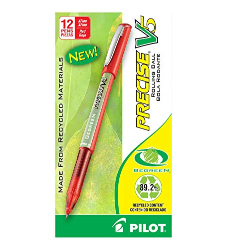 PILOT Precise V5 BeGreen Liquid Ink Rolling Ball Stick Pens, Extra Fine Point (0.5mm) Red Ink, 12-Pack (26302)