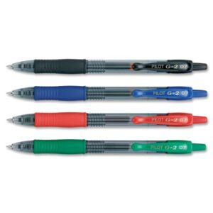 Pilot, G2 Premium Gel Roller Pens, Fine Point 0.7 mm, Black, Blue, Red, Green, Pack of 4