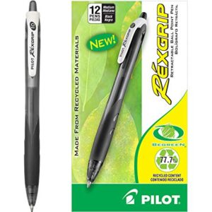 PILOT RexGrip BeGreen Refillable & Retractable Ballpoint Pens, Medium Point, Black Ink, 12-Pack (32370)