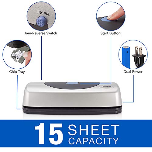 Swingline Electric 3 Hole Punch, Desktop Hole Puncher 3 Ring, Home Office Supplies, Portable Desk Accessories, 15 Sheet Paper Capacity, Office Paper Punch, Silver and Black (74515)