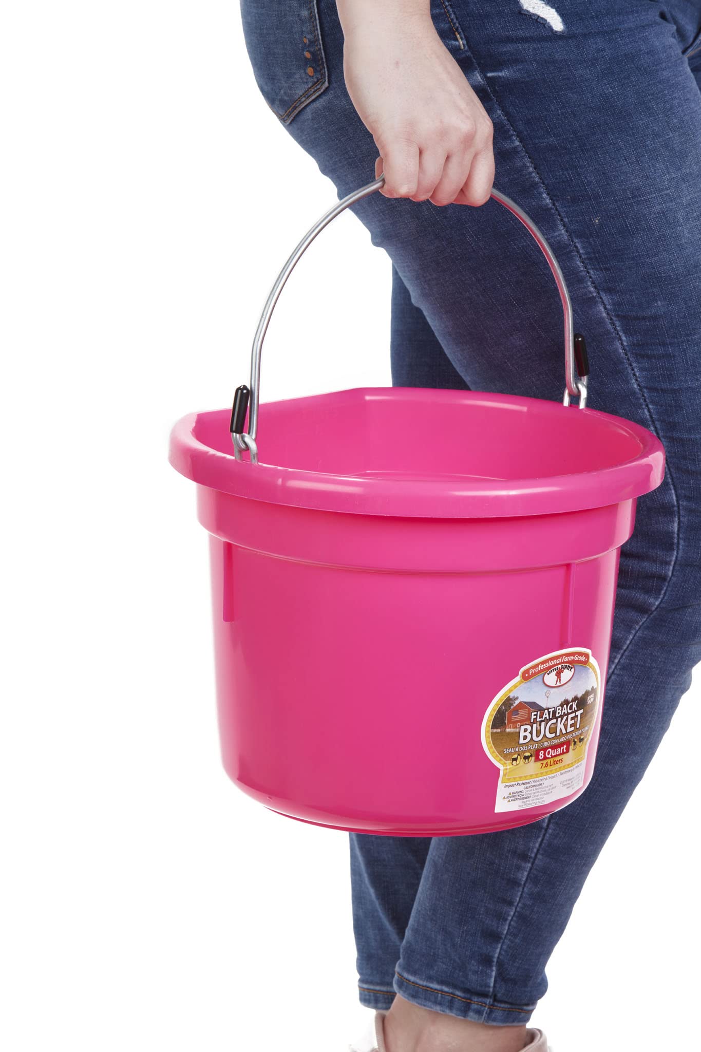 Little Giant Plastic Animal Feed Bucket (Hot Pink) Flat Back Plastic Feed Bucket with Metal Handle (8 Quarts / 2 Gallons) (Item No. P8FBHOTPINK)