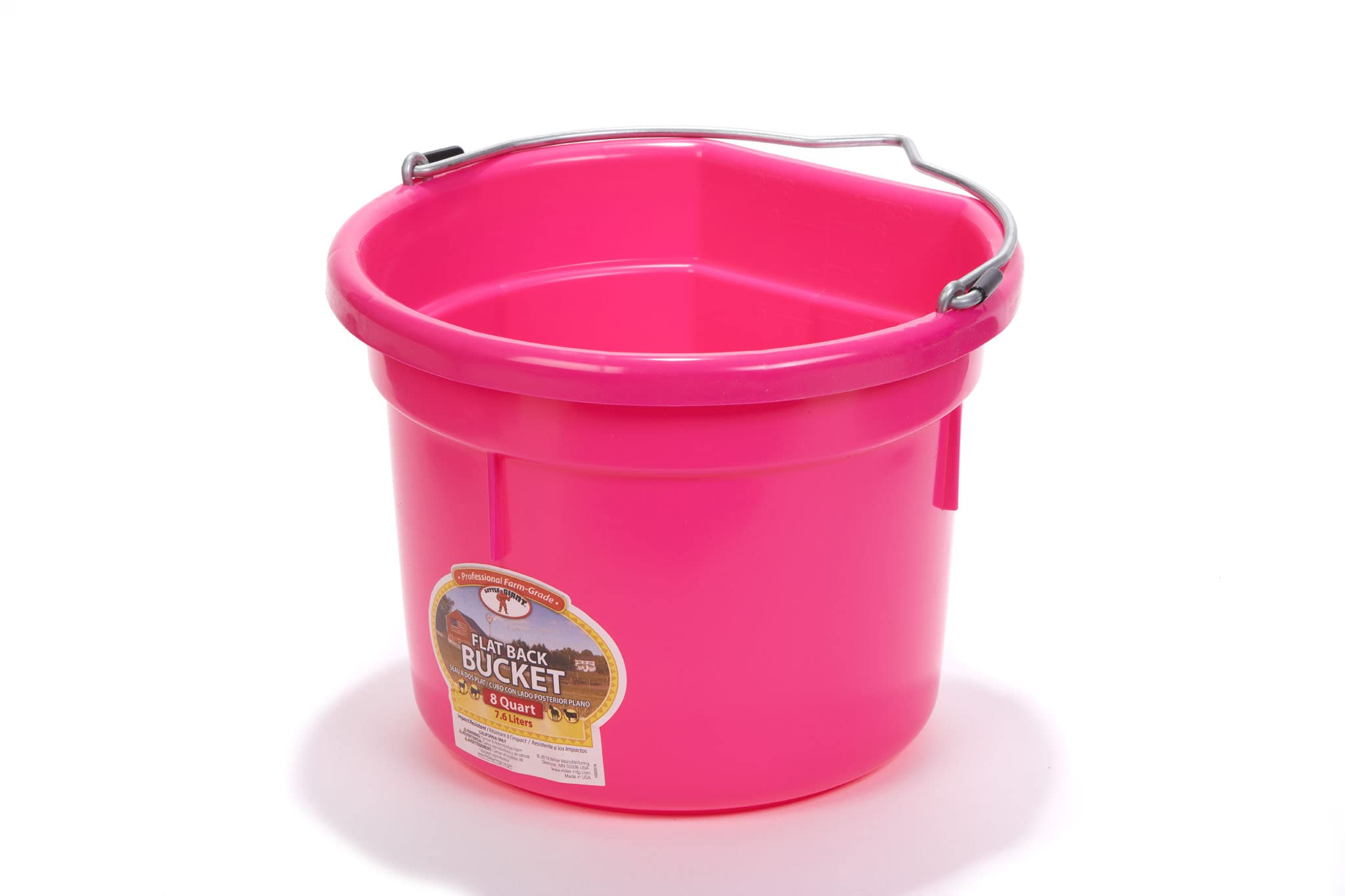 Little Giant Plastic Animal Feed Bucket (Hot Pink) Flat Back Plastic Feed Bucket with Metal Handle (8 Quarts / 2 Gallons) (Item No. P8FBHOTPINK)