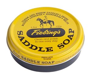 fiebing's saddle soap 3.5oz - yellow - clean, polish and maintain saddles, shoes, luggage, handbags - thoroughly cleans & restores natural preservative leather oils to maintain suppleness & strength